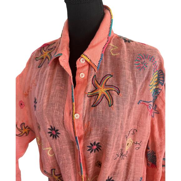 Scotch and Soda- Oversized Embroidered Orange Shirt Dress - Large - NWOT - Picture 4 of 11